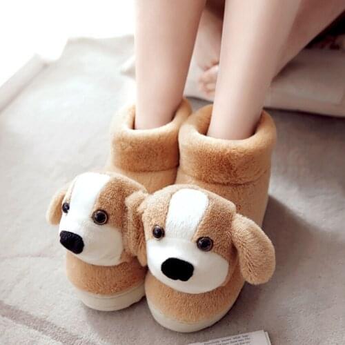 Fur Dog Slippers New 2021 High Quality Cute Cartoon Animal Women Winter Warm Plush Home Fluffy Slides Cotton House Shoes