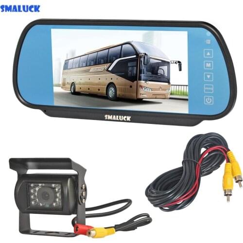 SMALUCK Wired 7" Mirror Monitor Car Monitor Waterproof IR Night Vision CCD Rear View Car Camera for Truck Caravan Bus Van