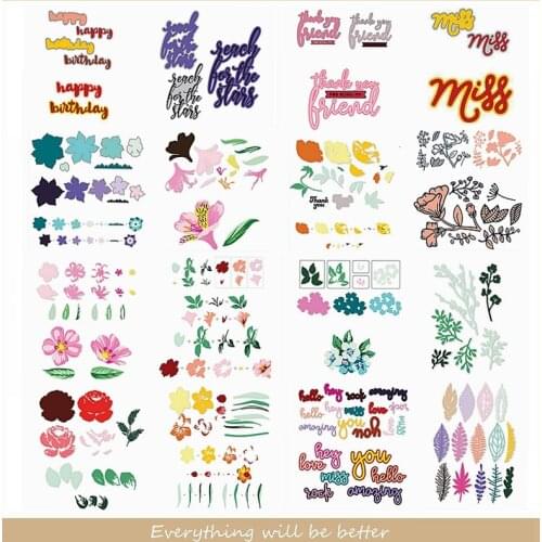 Mix Flower Leaves Happy Miss Thank You Friend Letter Words Alphabet Sentence Metal Cutting Dies Making Cards Scrapbook Craft Diy