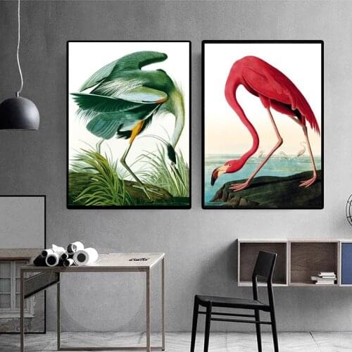 Modern Style Animal Flamingo and Green Crane Wall Canvas Painting Posters and Murals In Nordic Style Living Room and Decoration