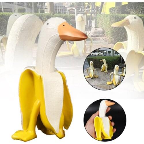 Banana Duck Art Statue Funny Fruit Animal Ornament Creative Home Desktop Decor for Shelf Office GQ