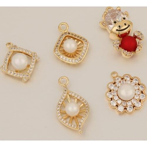 WHSOK 20Pcs Jewelry Accessories/Pendant/Shell Imitation Pearl/Hand Made/DIY/Genuine Gold Plating/CZ Charms/Earrings Findings