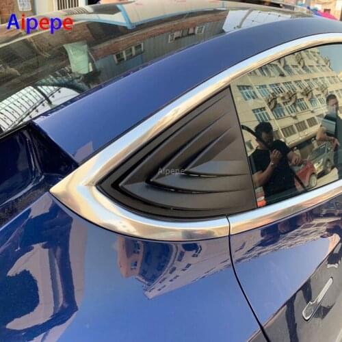 For Tesla Model 3 Car ABS Silvr Carbon Fiber Rear Tail Spoiler Side Triangle Wing Window Bezel Trim Stick Panel Styling