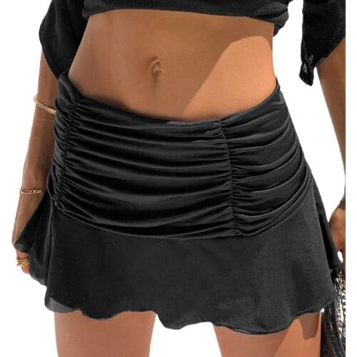 2021 New Women Ruffle Pleated Skirts Summer Ladies Solid Color Elastic High Waist Short Skirt Club Sexy Skirts Harajuku