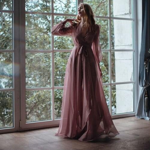 Purple Dressing Gown Women Sleepwear Honeymoon Lingerie Chiffon Robe Long Sleeve Bathrobe Nightwear Babydoll Dress Boudoir