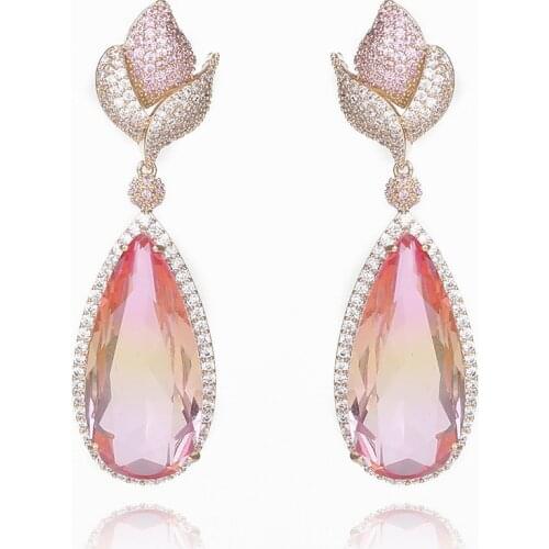 EYER Generous Elegant CZ Zircon Dangle Water Drop Colorful Earrings For Women Bridal Wedding Party Dating 2020 New Hot Jewelry