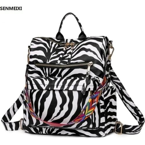 Women Zebra pattern Backpack Large capacity Backpack Womens Knapsack Travel Backpacks Shoulder School Bags Mochila Back Pack