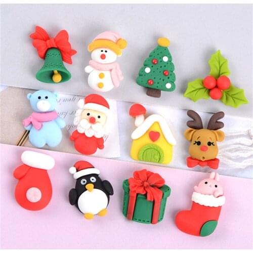 10 Pcs Santa Claus Snowman Bell Christmas Decoration Resin Charms Pendants for Jewelry Making Accessories Flatback Cabochon