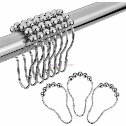 1000 pcs Bath Curtain Rollerball Shower Curtain Rings Hooks 5 Roller Polished Satin Nickel Ball Curtain Bathroom Accessories