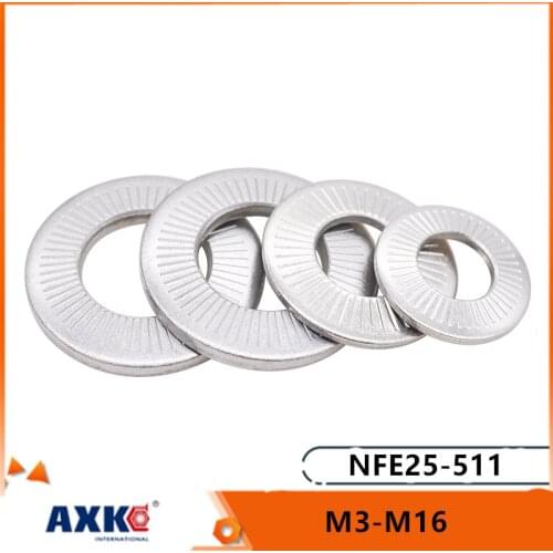 2/50 M3 M4 M5 M6 M8 M10 M12 M16 NFE25-511 A2 304 Stainless Steel Disc Spring Serrated Lock Washer Conical Knurled Elastic Gasket