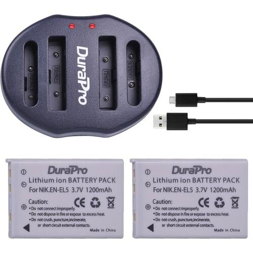 2Pcs EN-EL5 EN EL5 EnEl5 Li-ion Rechargeable Battery + Dual USB Charger For Nikon Camera Coolpix P80 P90 P100 P500 P510 P520