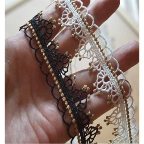 2 Yards /lot 2.6cm Width Black White Gold Luxury Lace Fabric Trim DIY Garment Accessories Embroidered Lace Ribbon DIY