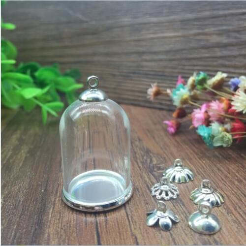 20sets/lot 30*20mm tube glass globe ordinary silver plated color base beads cap set glass vials pendant glass bottle findings
