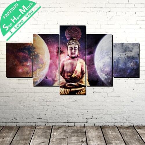 5 Piece Buddha Between Planets Modern Print Canvas Painting Art Print Poster Picture Wall art Art poster Decoration Picture