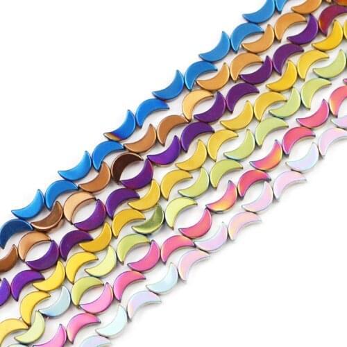 50pcs Blue,Gold,Green,Purple Moon Shape Hematite 8x5MM Natural Stone Spacer Loose Beads For Jewelry Making Diy Bracelet Pendant