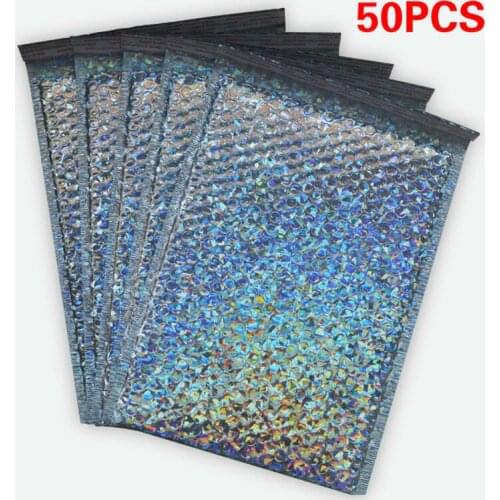 50PCS/Pack 15*18cm Laser Packaging Shipping Bubble Mailer Gold Foil Plastic Padded Envelope Gift Bag Mailing Envelope Bag