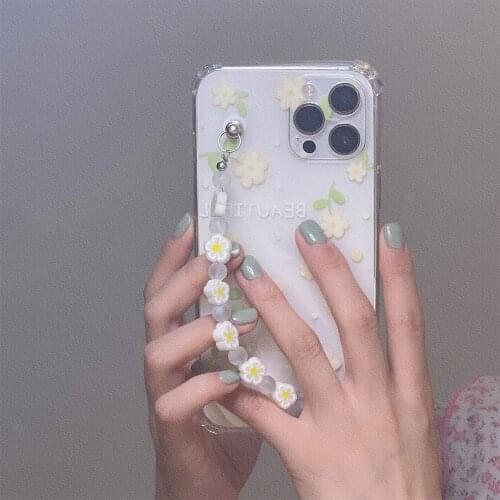 Korean style Daisy Flowers Wrist chain case For iPhone 11 ProMax 7 8Plus XR XS Crystal Bracelet Cases For iPhone 12Pro 11Pro MAX