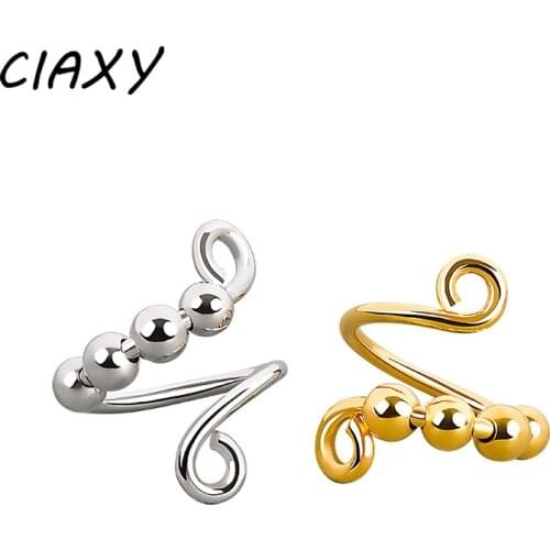 CIAXY 925 Sterling Silver Micro-motion Bead Rings for Women Single-turn Spiral Free Rotation Anti-stress Anxiety Ring Gifts