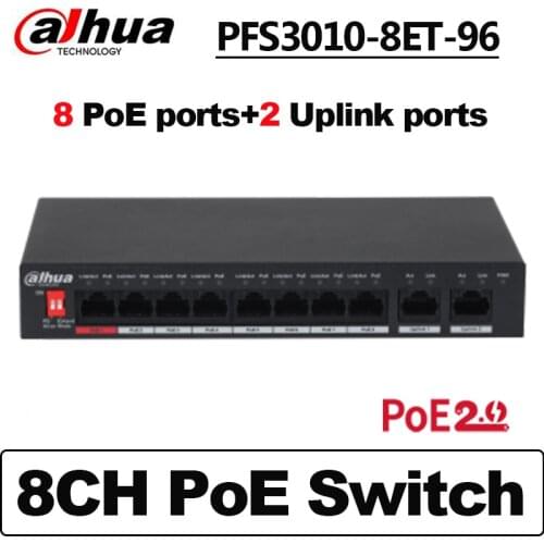 Dahua DH-PFS3010-8ET-96 POE switch 8-Port Fast Ethernet 10/100/1000 Mbps support Hi-Poe original dahua PFS3010-8ET-96