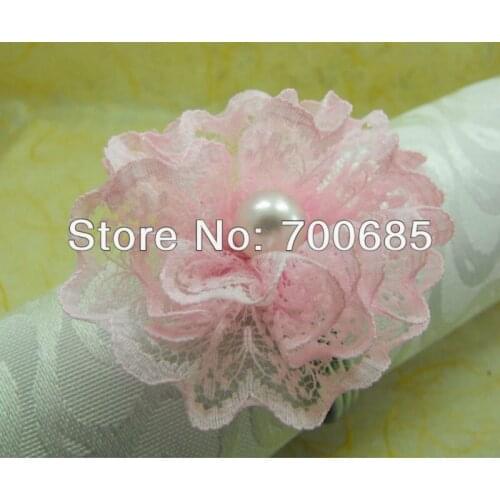 Crystal diamond sheet cheap napkin ring light pink silk flower, napkin holder for wedding