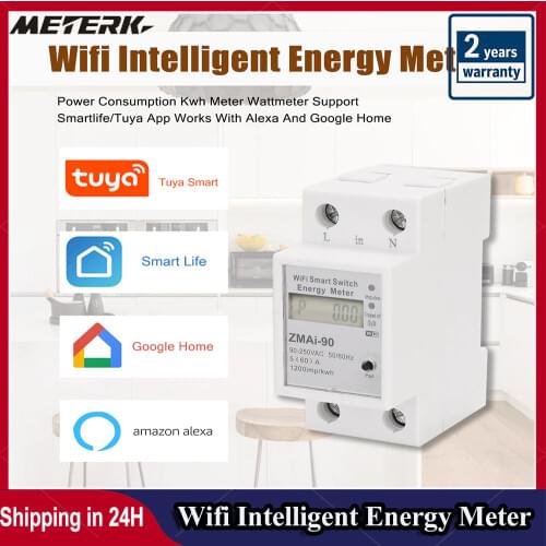 Meterk Wifi Intelligent Energy Meter Single Phase Din Rail Power Consumption Kwh Meter Wattmeter Works for Alexa Google Home