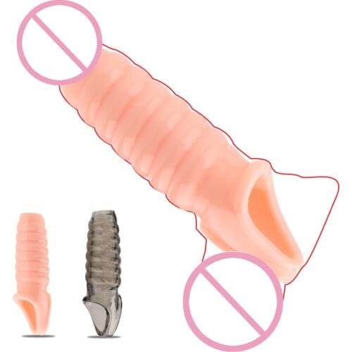 Delayed Ejaculation Penis Extender Sleeve Cock Rings Reusable Condom Penis Enlargement Sex Toys For Men Adult Products