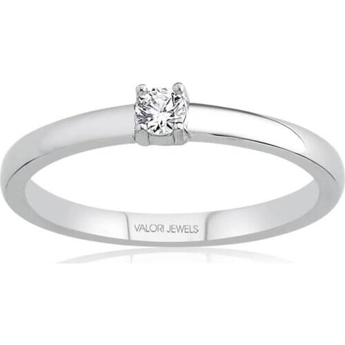 Valori Jewels 0.11 Carat, Zirconia White Round Gemstone, Rhodium Plated, Sterling Silver Solitaire Ring