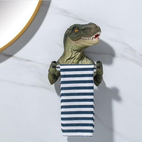 Creative Resin Wall Rack Toilet Paper Holder Cartoon Dinosaur Towel Rack Bedroom Roll Holder Statue Tissue Box Bathroom Deco