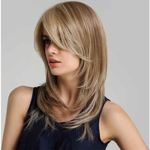 50cm Fashion Women Synthetic Long Straight Wigs Middle Parting Heat Resistant Fiber Natural Looking 20 inch