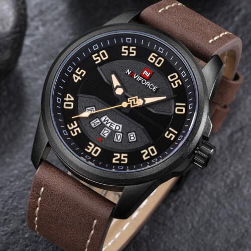 Naviforce New Fashion Mens Watches Militray Sport Quartz Men Watch Leather Waterproof Male Wristwatches Relogio Masculino 9124