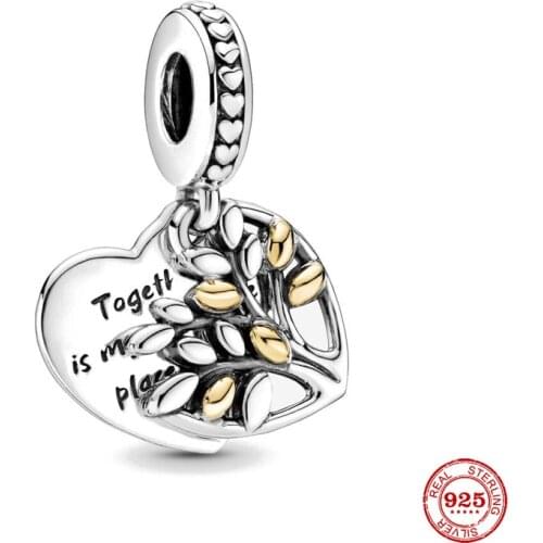New Original Two-Tones Family Tree Dangle diy Bead Fit European Pandora Charms Bracelet Bangles Diy Jewelry P102