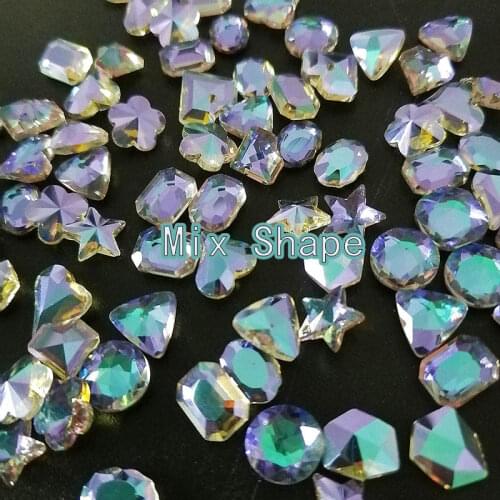 New Mix Shape Point back Rhine Stone Strass3D Nail Art RhinestonesPhantom Purple Glass Gem Manicure Nail Accessories