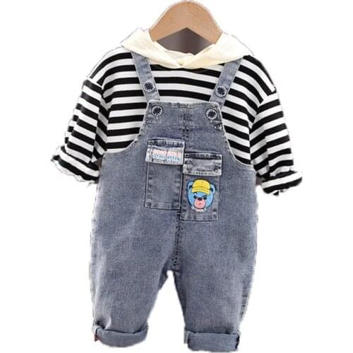 Autumn Baby Girls Cartoon Clothes Children Boys Striped Hoodies Overalls 2Pcs/Set Toddler Casual Costume Kids Fashion Tracksuits