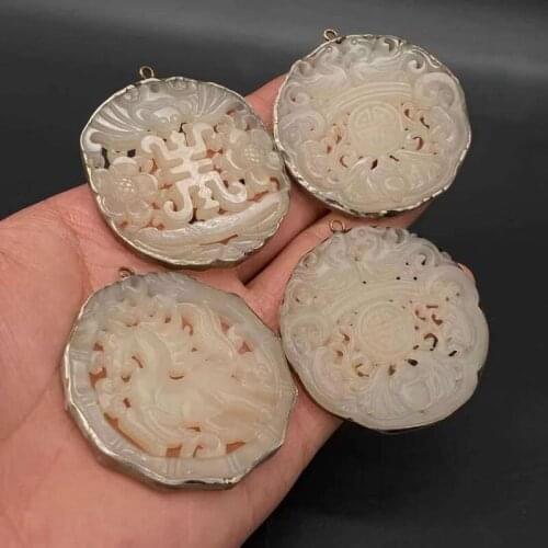 Old jade pendant, Longevity jade pendant, Dragon and Phoenix waist token, Exquisite jade plate