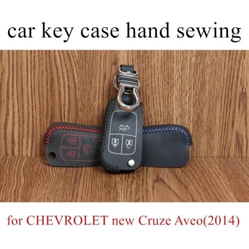 Only Red new car key case Genuine quality leather sewing Hand car key cover fit for CHEVROLET new Cruze Aveo(2014) Epica(2013)