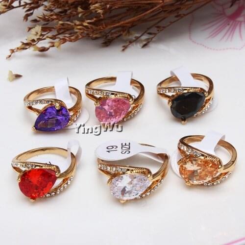 Yingwu Fashion Crystal Teardrop Shaped Wedding Rings Women Zircon Engagement Rings Gold Glamour Jewelry Wholesale 10pcs