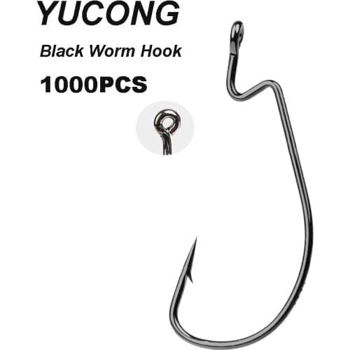 YUCONG 1000pcs Carbon Steel Offset Fishhooks Wide Crank Fishing Hooks For Soft Bait 5/0#-1# Bass Barbed Carp Worm Fishing Hooks