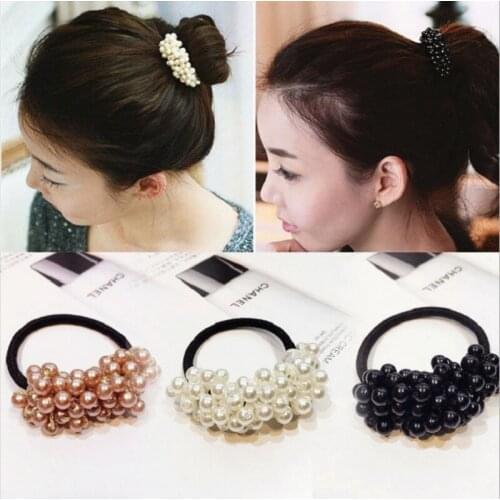 Pearls Headbands Ponytail Holder Girls Scrunchies Vintage Elastic Hair Bands Rubber Rope Headdress Women Hair Styling Accessorie