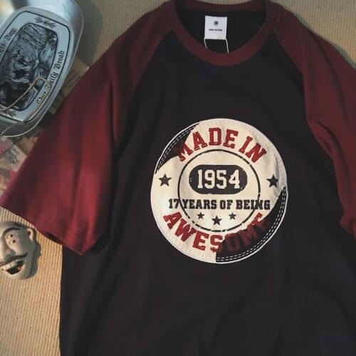 Plus size 100% cotton short-sleeved 2021 new American retro raglan contrast color T-shirt Harajuku top clothes футболка Shirt