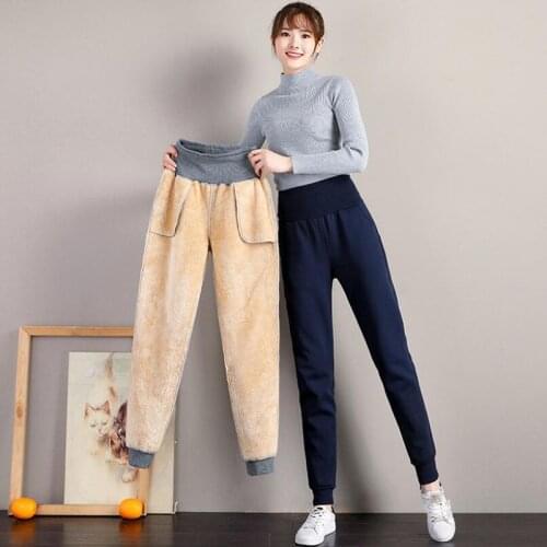 Plus Size 4XL High Waist Women Pants Thick Lambskin Cashmere Winter Warm Harem Pants Loose Cotton Trousers Casual Sweatpants