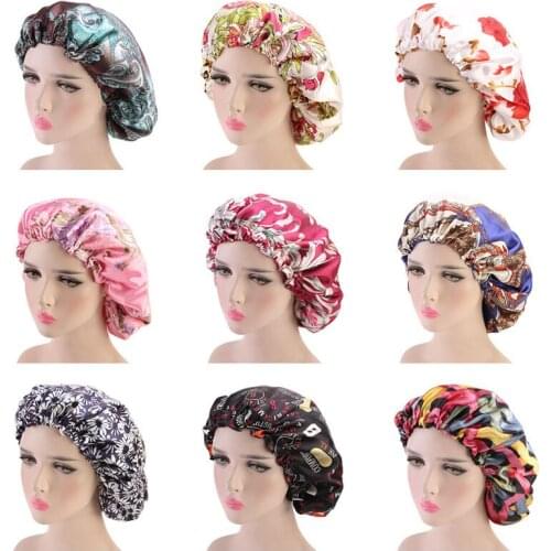 Women Hair Caps Double Layer Silky Cover Wave Night Rags Floral Bonnet Salon Hat Turban Durag Headwrap Hair Styling Accessories