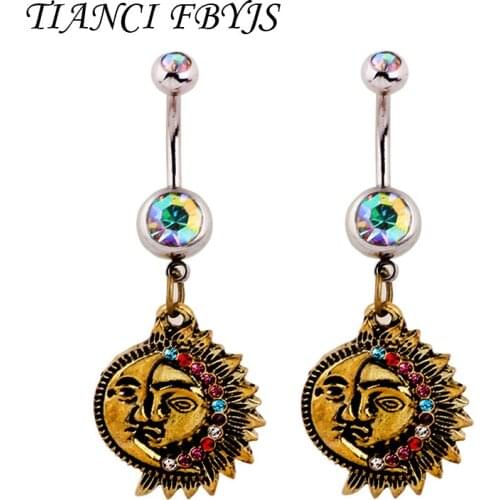 1PCS Steel Sun Moon Navel Rings dangle Piercing Belly Button Rings Navel Rings Bar Nombril Ombligo Rings Sexy Body Jewelry