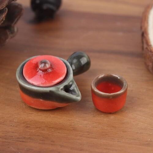 2pcs/Set Retro Dollhouse Miniature Teapot Cup Dining Ware Porcelain Tea Set Dish Cup