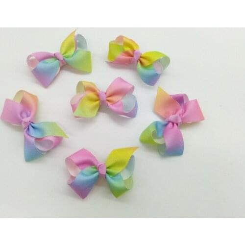 20pcs Fashion Cute Gradient Rainbow Colors Ribbon Hair Bow Girls Hairpins Solid Kawaii Patchwork Bowknot Hair Clips Headwear