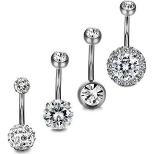 4 pcs/set New Arrival Fashion Navel Nail Belly Button Rings white Rhinestone Decoration Piercing Body Jewelry