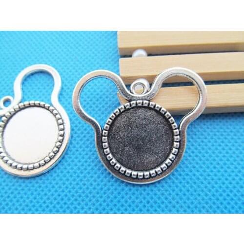50pcs Antique Silver tone/Antique Bronze Mickey Base Setting Tray Bezel Pendant Charm/Finding,Fit 18mm Cabochon/Cameo,DIY