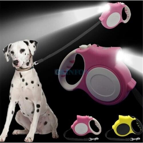 DHL 50PCS Retractable Dog Leash with Light Bright Flashlight Extending Puppy Walking Leads For Small Medium Dogs