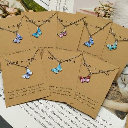 Design Korean Blue Gradient Butterfly Necklace for Women Girls Silver Color Butterflies Pendant Choker Necklaces Jewelry Gift