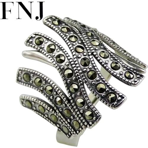 FNJ MARCASITE Rings 925 Silver Adjustable Size Popular S925 Solid Silver Ring for Women Fine Jewelry
