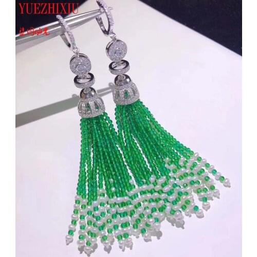 Hot sell European American styles natural green jade faced micro inlay zircon accessories earrings fine jewelry